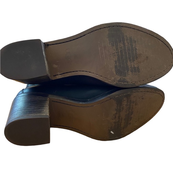 UGG BLACK LEATHER HEELED PULL ON BOOTS SZ 9.5 - Picture 6 of 8